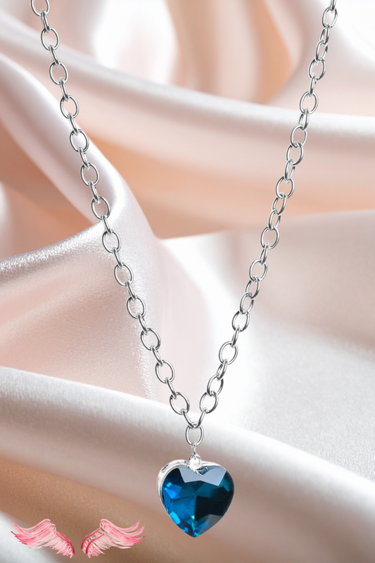 Conjunto de collar con colgante de corazón azul | Joyas de San Valentín – Heavenly Pieces