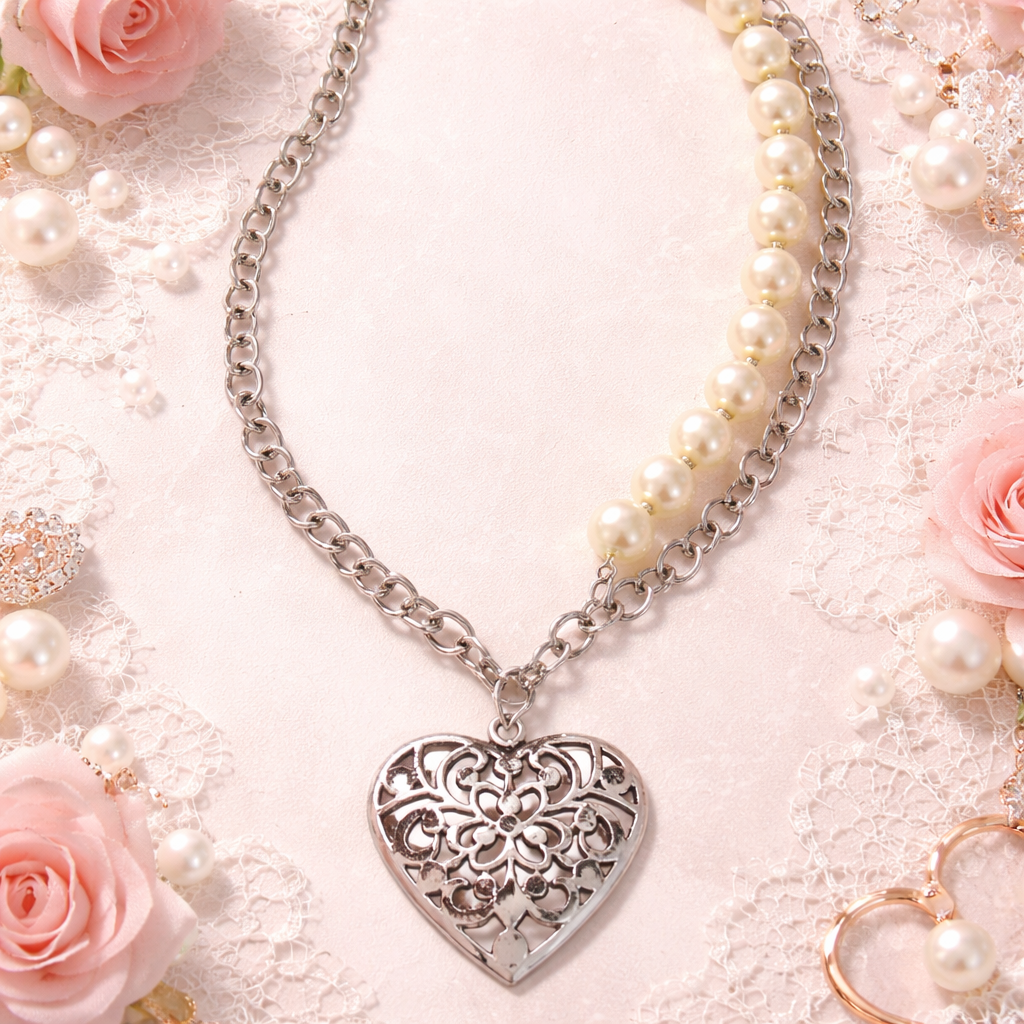 Collar de corazón brillante de reliquia