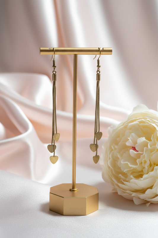 Brass fringe earrings focused vanity setting