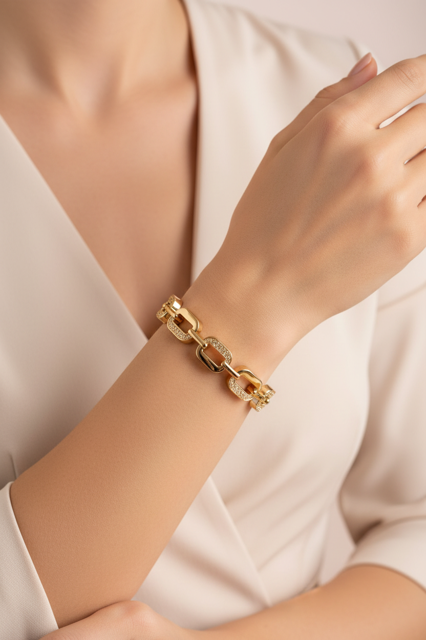 Golden Luxe Link Rhinestone Hinge Bracelet