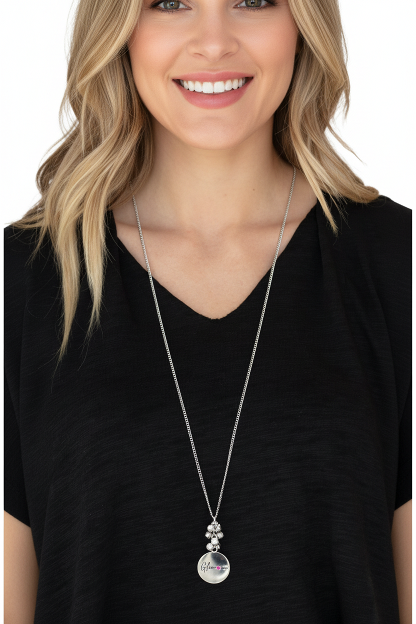 New model wearing Glam-ma long necklace